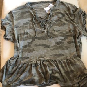 American Eagle New With Tags Camo Peplum Shirt